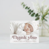 Retro Schriftart neues Baby Foto vielen Dank Ankündigung (Stehend Vorderseite)
