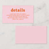 Retro Schriftart Orange und Pink Moderne Hochzeit Begleitkarte (Vorne/Hinten)