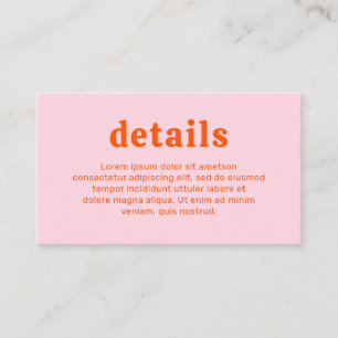 Retro Schriftart Orange und Pink Moderne Hochzeit Begleitkarte