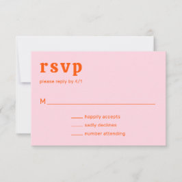 Retro Schriftart Orange und Pink Moderne Hochzeit RSVP Karte
