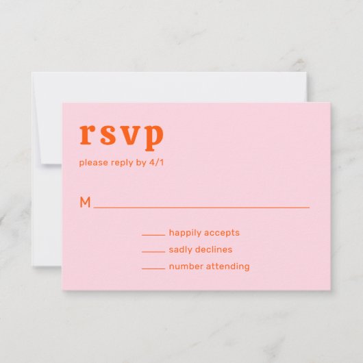 Retro Schriftart Orange und Pink Moderne Hochzeit RSVP Karte (Vorderseite)