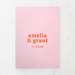 Retro Schriftart Orange und Pink QR Code Foto Hoch Dreifach Gefaltete Einladung