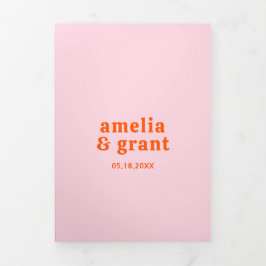 Retro Schriftart Orange und Pink QR Code Foto Hoch Dreifach Gefaltete Einladung