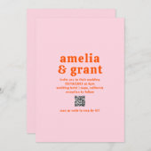 Retro Schriftart Orange und Pink QR Code Moderne H Einladung (Vorne/Hinten)