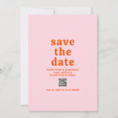 Retro Schriftart Orange und Pink QR Code Moderne H Save The Date (Vorderseite)