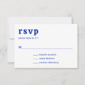 Retro Schriftart Royal Blue Modern Wedding RSVP Karte (Vorderseite)