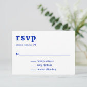 Retro Schriftart Royal Blue Modern Wedding RSVP Karte (Stehend Vorderseite)