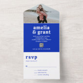 Retro Schriftart Royal Blue QR Code Foto Moderne H All In One Einladung (Innen Boden)