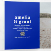 Retro Schriftart Royal Blue QR Code Foto Moderne H Dreifach Gefaltete Einladung (Innen Erste Seite)