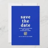 Retro Schriftart Royal Blue QR Code Moderne Hochze Save The Date (Vorderseite)