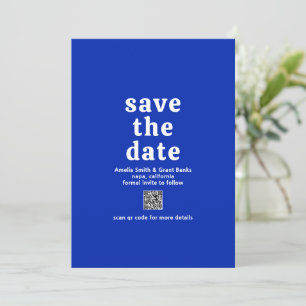 Retro-Schriftart Saphirblauer QR-Code Moderne Hoch Save The Date
