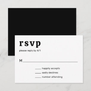 Retro Schriftart Schwarz und Weiß Moderne Hochzeit RSVP Karte