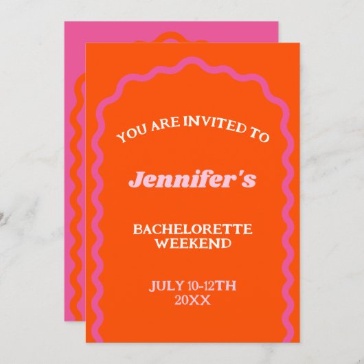 Retro Schriftart Wavy Arch Bachelorette Wochenende Einladung (Vorne/Hinten)