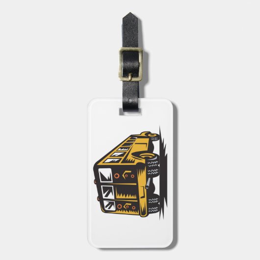 Retro-Schulbus Vintag gelb Gepäckanhänger (Vorderseite vertikal)