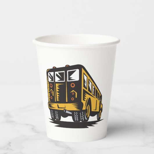 Retro-Schulbus Vintag gelb Pappbecher (Vorderseite)