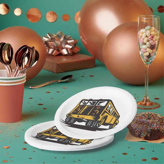 Retro-Schulbus Vintag gelb Pappteller