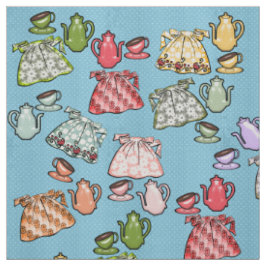 Retro-Schürze und Tepots auf Sea Blue Polka Dots Stoff