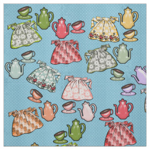Retro-Schürze und Tepots auf Sea Blue Polka Dots Stoff