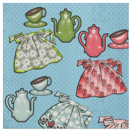 Retro-Schürze und Tepots auf Sea Blue Polka Dots Stoff