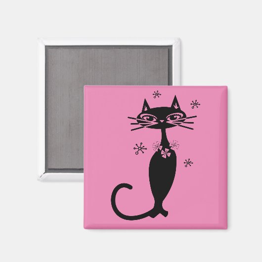 RETRO SCHWARZ CAT MAGNET (Vorderseite/Rückseite)