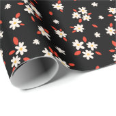 Retro-schwarz-ditsch daisy florale Verpackungspapi Geschenkpapier (Rolleneckpunkt)