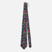 Retro Schwarz Farbige Wasserfarbe Blumenmuster Krawatte (Vorderseite)