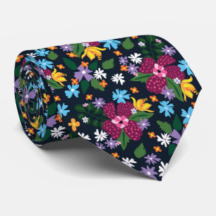 Retro Schwarz Farbige Wasserfarbe Blumenmuster Krawatte
