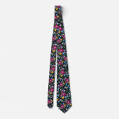 Retro Schwarz Farbige Wasserfarbe Blumenmuster Krawatte (Rückseite)