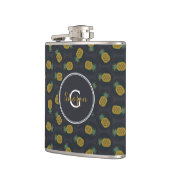 Retro Schwarz Gold Ananasmuster Monogramm Flachmann (Links)