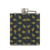 Retro Schwarz Gold Ananasmuster Monogramm Flachmann (Rückseite)