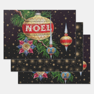 Retro Schwarz & Gold Feiertage Geschenkpapier Set