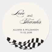 Retro schwarz-kariertes Muster Hochzeit Danke Runder Aufkleber (Vorderseite)