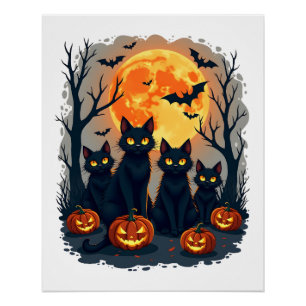 Retro Schwarz Katzen Halloween Kürbis Kostüm für F Poster