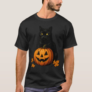 Retro Schwarz Katzen Halloween Kürbis Kostüm für F T-Shirt