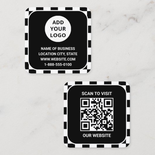 Retro-Schwarz-Logo und QR-Code Quadratische Visitenkarte (Vorne/Hinten)