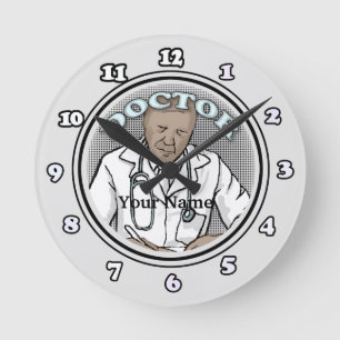 Retro schwarz männlicher Arzt Runde Wanduhr