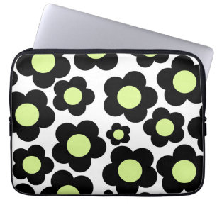 Retro Schwarz & Neon Grün Floral Edgy Chic Frühlin Laptopschutzhülle