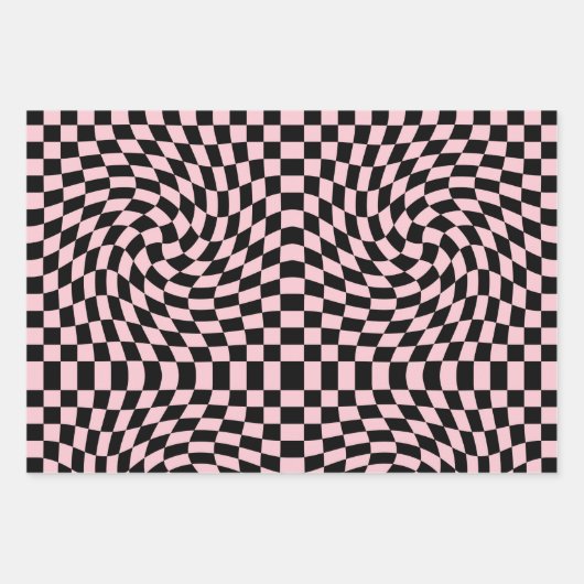 Retro Schwarz-Rosa Karo Warped Checkered Dorm Geschenkpapier Set (Vorderseite 3)