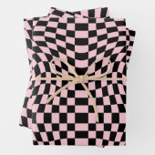 Retro Schwarz-Rosa Karo Warped Checkered Dorm Geschenkpapier Set (Beispiel)