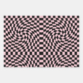 Retro Schwarz-Rosa Karo Warped Checkered Dorm Geschenkpapier Set (Vorderseite)