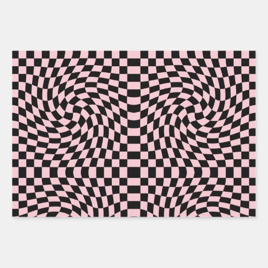 Retro Schwarz-Rosa Karo Warped Checkered Dorm Geschenkpapier Set (Vorderseite)