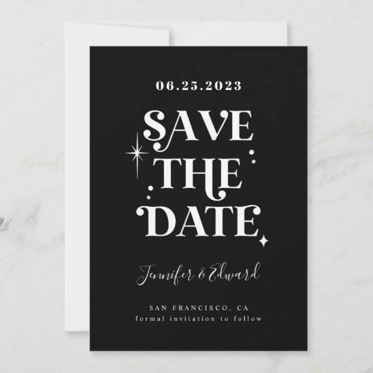 Retro-Schwarz-Save the Date-Karte Save The Date (Vorderseite)