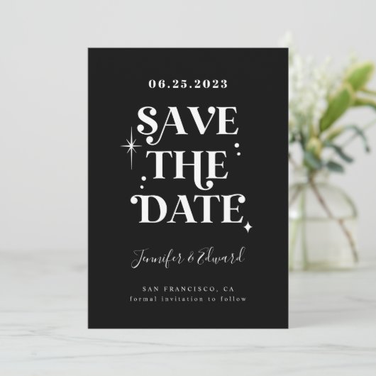 Retro-Schwarz-Save the Date-Karte Save The Date (Stehend Vorderseite)