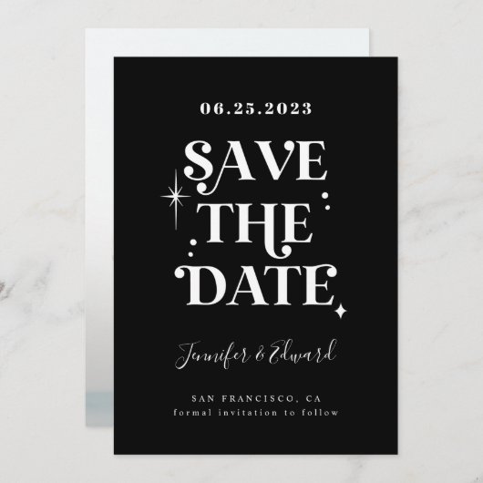 Retro-Schwarz-Save the Date-Karte Save The Date (Vorne/Hinten)