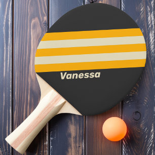 Retro Schwarz Sonnenstreifen mit Namen Tischtennis Schläger