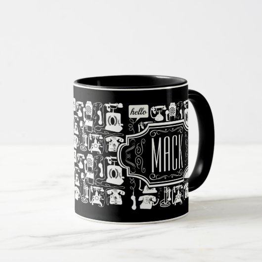 Retro Schwarz Telefonmuster Tasse (VorderseiteRechts)