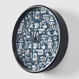 Retro Schwarz Telefonmuster Wanduhr