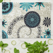 Retro Schwarz und Aquamarin Geschirrtuch (Gefaltet)