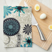 Retro Schwarz und Aquamarin Geschirrtuch (Viertel Falte)