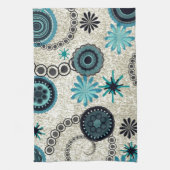 Retro Schwarz und Aquamarin Geschirrtuch (Vertikal)